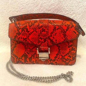Zara Red Snakeskin Print Crossbody Bag Silver Chain Strap Mini City Bag*New